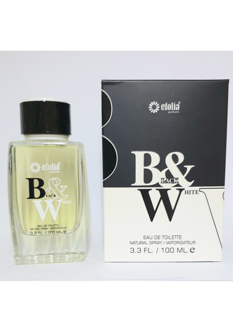 Efolia Black and White by Efolia – Long-Lasting Perfume for Men with Woody & Fresh Notes 100ml - Image 1