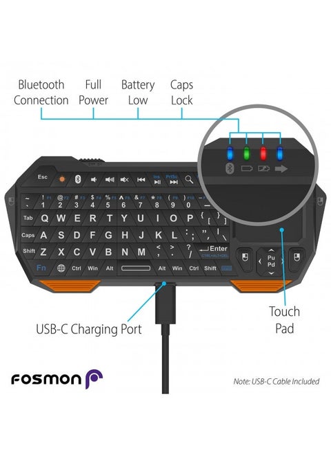 Fosmon Mini Bluetooth Keyboard (Qwerty Keypad), Wireless Portable Lightweight With Built-In Touchpad, Compatible With Apple Tv, Ps4, Htpieces/Iptvvr Glasses, Smartphones And More