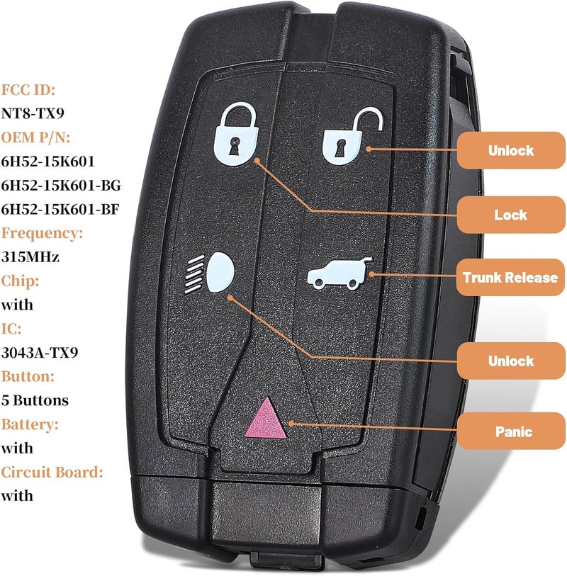 Keyecu 2008 2009 2010 2011 2012 Smart Remote Key Keyless Entry Fob 5 BTN for Land Rover LR2 315MHz FCC ID NT8TX9 - Image 1
