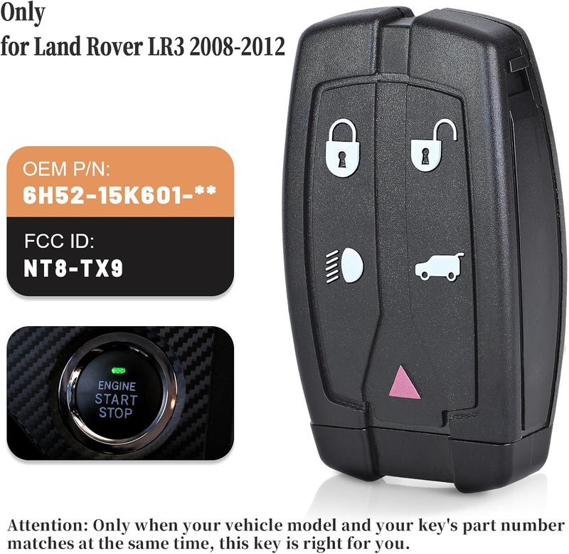 Keyecu 2008 2009 2010 2011 2012 Smart Remote Key Keyless Entry Fob 5 BTN for Land Rover LR2 315MHz FCC ID NT8TX9 - Image 2