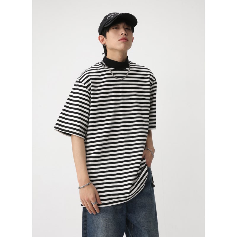 New Short-Sleeved T-Shirt Men'S Summer Korean-Style Trendy Simple Half-Sleeved Top Hong Kong-Style Loose Casual Trendy Brand T-Shirt - Image 1