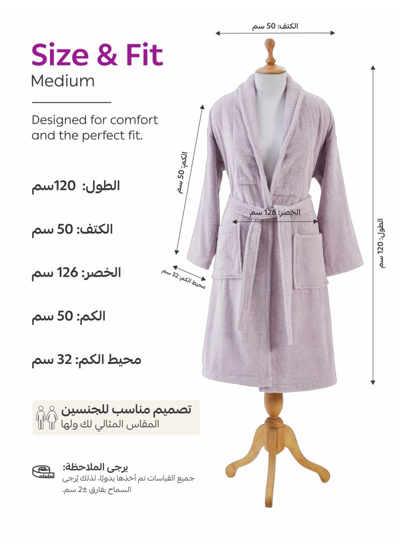 دوناتيلا روب استحمام 100% قطن للرجال والنساء، قطعة واحدة، مقاس M، 400 gsm، روب سبا بياقة شال، عالي الامتصاص، سريع الجفاف، مع حزام وجيوب. - Image 4