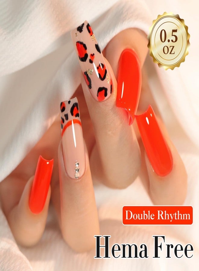 دابل ريذم طلاء أظافر جل مزدوج الإيقاع 0.50 أونصة، خالٍ من الهيما، نفس اللون، نفس الزجاجة، ذهبي، دائري، شفاف، محايد، طبيعي، حليبي، 15 مل، طلاء أظافر جيلي بالأشعة فوق البنفسجية، فن اصنعه بنفسك في المنزل (برتقالي نيون-C1044) - Image 2