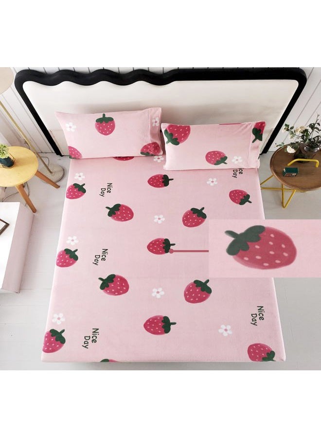 MAG 3Pcs Pink Twin Flannel Strawberry Bed Sheets,Floral Sheet Set,Cute Bed Sheets,Kawaii Microfiber Fluffy Warm,Twin Sheets Set Kids Girls Boys,Super Soft with 1 Fitted Sheet and 2 Pillowcases. - Image 4