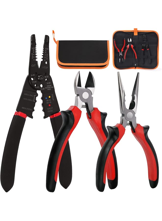 promass 3Pcs Pliers Tools Set, 8" Wire Stripper Tool 6" Diagonal Cutting Pliers 6" Long Nose Pliers Electrical Pliers Tool Set for Electrical Wire Cutting, Repairing, DIY Projects - Image 1