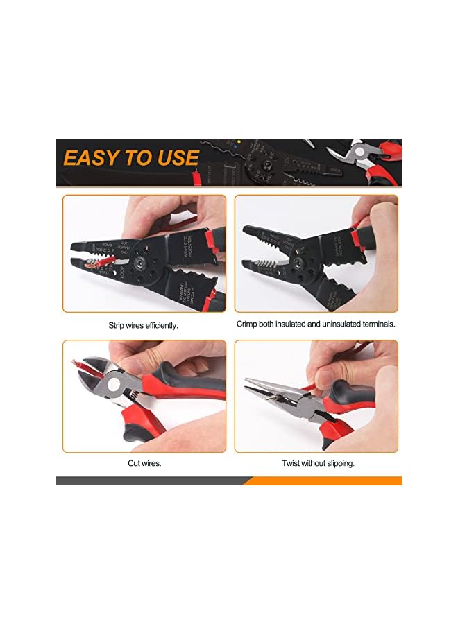 promass 3Pcs Pliers Tools Set, 8" Wire Stripper Tool 6" Diagonal Cutting Pliers 6" Long Nose Pliers Electrical Pliers Tool Set for Electrical Wire Cutting, Repairing, DIY Projects - Image 5