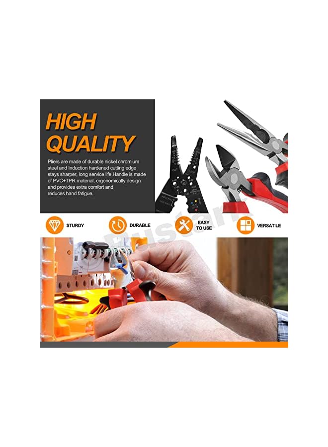 promass 3Pcs Pliers Tools Set, 8" Wire Stripper Tool 6" Diagonal Cutting Pliers 6" Long Nose Pliers Electrical Pliers Tool Set for Electrical Wire Cutting, Repairing, DIY Projects - Image 3