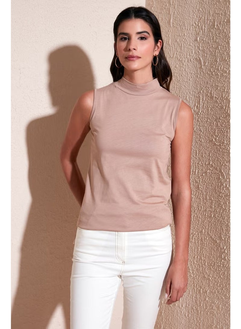 Lela Cotton Sleeveless High Collar T Shirt Women's T Shirt 5865710 - Image 1