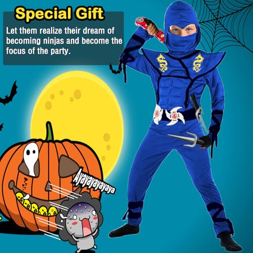 SATKULL Blue Ninja Costume for Kids Ninja Deluxe Costumes Set with Ninjas Accessories for Boy Dress Up(Kids-S-4T/5T Blue) - Image 2