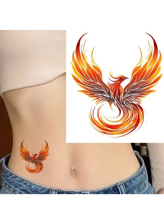 Dopetattoo 6 أوراق من الوشم المؤقت المزيف للرجال البالغين طائر الفينيق الطائر الناري المجرد الجناح المرتفع وشم مؤقت للنساء على الرقبة والذراع والصدر للنساء - Image 2