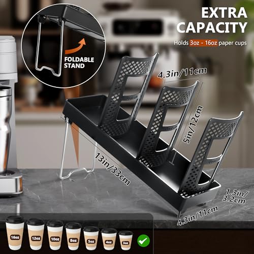Wymulot Paper Cup and Lid Holder Disposable Coffee Cup Dispenser 3Slot Upright Paper Cup Dispenser for Coffee Stations Kitchens Bars Restaurants Lounges Black - Image 3