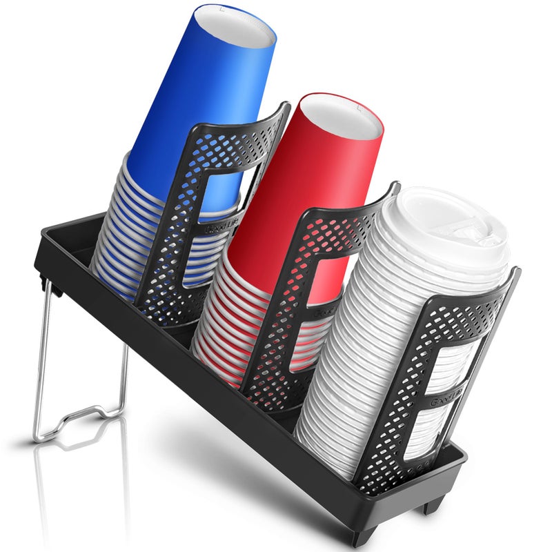 Wymulot Paper Cup and Lid Holder Disposable Coffee Cup Dispenser 3Slot Upright Paper Cup Dispenser for Coffee Stations Kitchens Bars Restaurants Lounges Black - Image 2