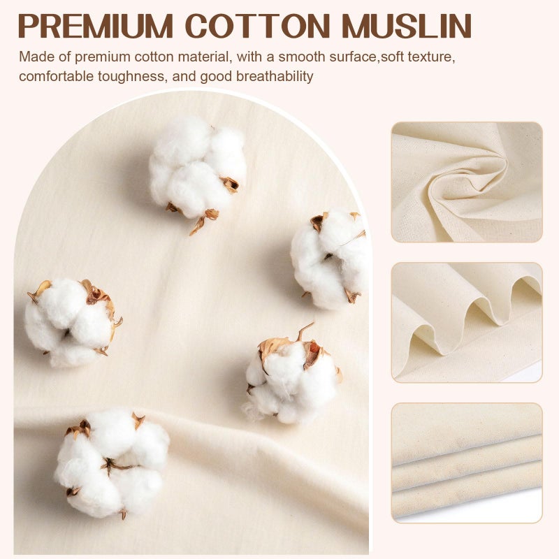 Okxiri 100% Cotton Muslin Fabric, 63 Inch X 1.9 Yards Natural Unbleached Muslin Linen Fabric by The Yard, Premium Medium Weight Draping Fabrics Material for Sewing, Quilting, Embroidery, Craft Projects - Image 3