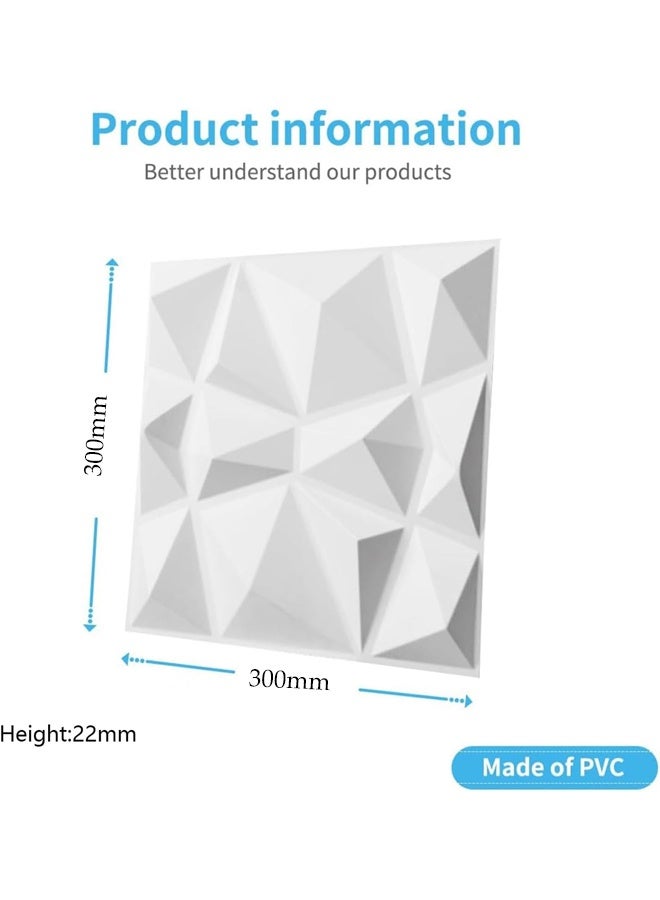 DUNISO 12Pcs Decorative 3D Wall Panels in Diamond Design,PVC 3D Textured Wall Panels,Waterproof, Stain Resistant, and Durable，for Interior Wall Decor,DIY，30 * 30cm，White  - Image 2