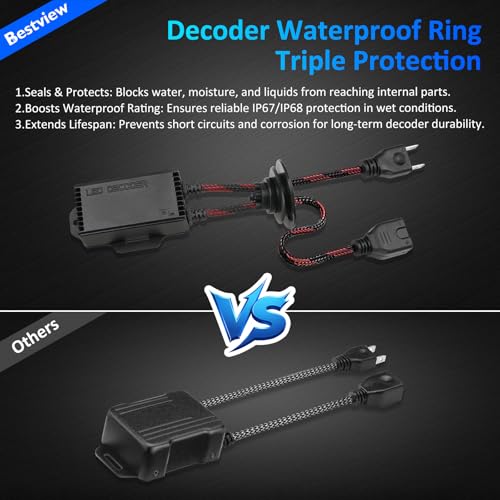 Bestview 2PCS H7 LED Light Canbus Decoder: Anti Flicker Harness, Resistor Decoders Error Free, LED Warning Canceller Resistor Adapter, H7 Decoder Upgrade with Waterproof Rubber Ring - Image 2