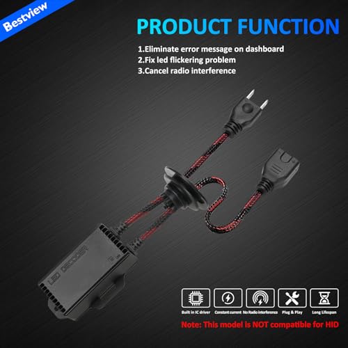 Bestview 2PCS H7 LED Light Canbus Decoder: Anti Flicker Harness, Resistor Decoders Error Free, LED Warning Canceller Resistor Adapter, H7 Decoder Upgrade with Waterproof Rubber Ring - Image 4
