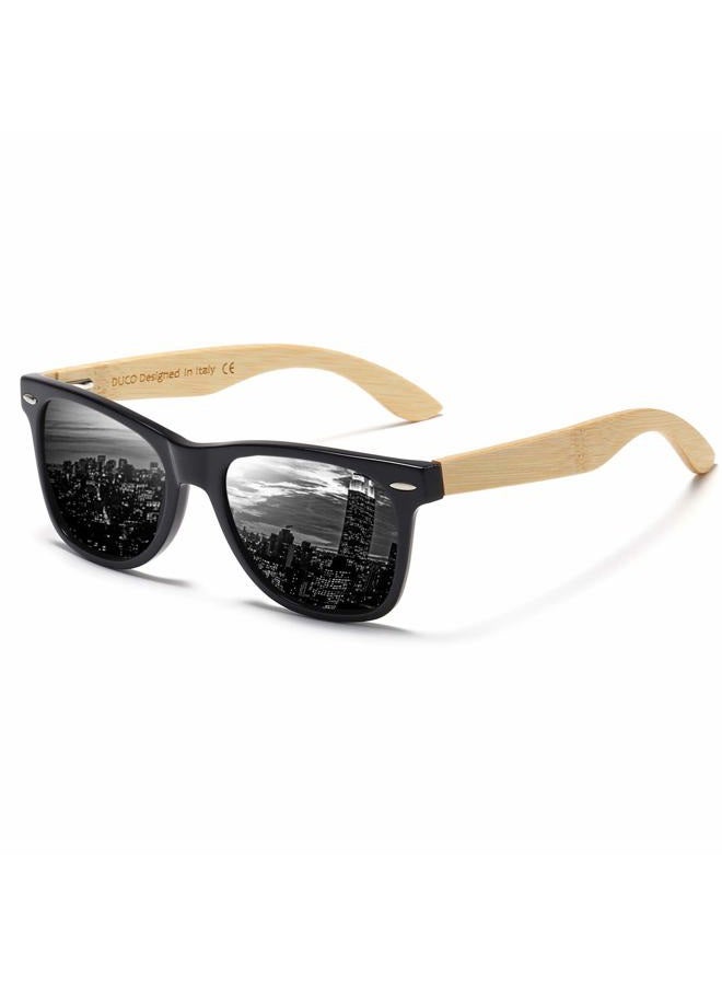 DUCO Polarized Driving Eyewear Handmade Walnut Wooden Sunglasses for Men and Women 2141 (Grey Lens Bamboo Temple) - Image 1
