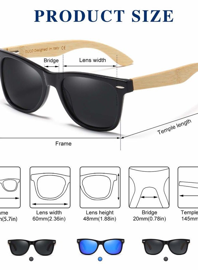 DUCO Polarized Driving Eyewear Handmade Walnut Wooden Sunglasses for Men and Women 2141 (Grey Lens Bamboo Temple) - Image 4