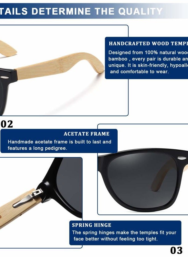 DUCO Polarized Driving Eyewear Handmade Walnut Wooden Sunglasses for Men and Women 2141 (Grey Lens Bamboo Temple) - Image 5