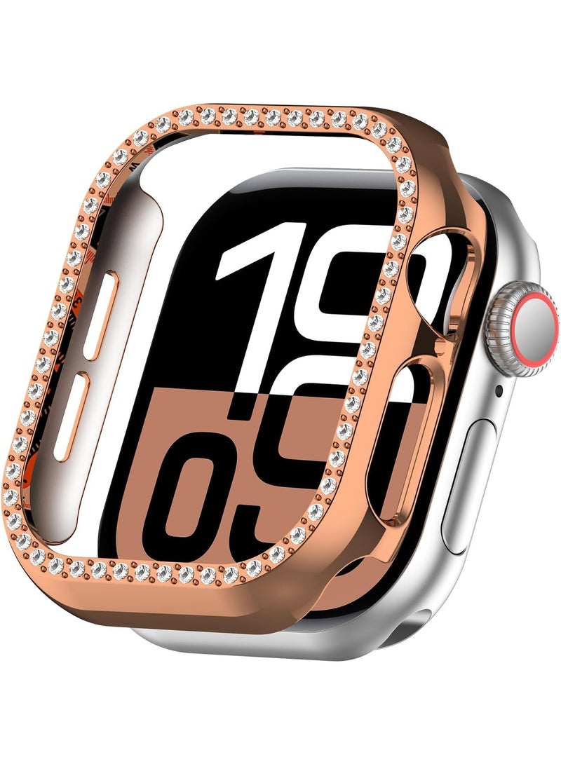 ling Case for Apple Watch Series 10 46mm, Glitter Hard PC Cover with Tempered Glass Screen Protector, Crystal Diamonds Bumper Film for Women Girls, Apple Watch Case Series 10 46mm- Rose Gold - Image 1