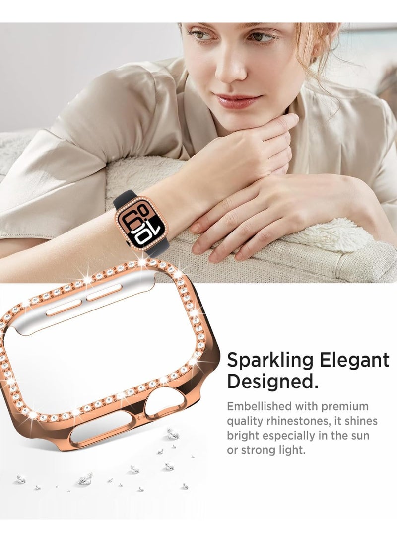 ling Case for Apple Watch Series 10 46mm, Glitter Hard PC Cover with Tempered Glass Screen Protector, Crystal Diamonds Bumper Film for Women Girls, Apple Watch Case Series 10 46mm- Rose Gold - Image 4