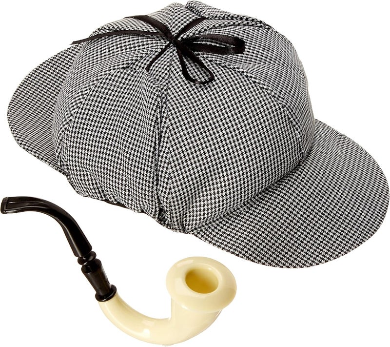 Loftus International Detective Sherlock Hat & Pipe Accessory Kit - Grey, One Size