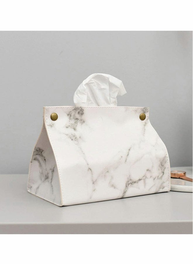 PU Leather Paper Facial Tissue Box Cover Holder, Tissue Case Box Container Marble Pattern Napkin Papers Bag Box Case Pouch Decoration for Home Car - Image 1