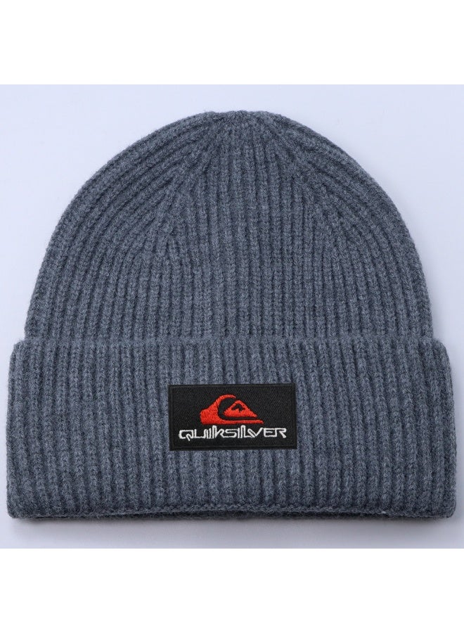 Quiksilver Wave Logo Rib Knit Beanie - Charcoal Gray Surf Culture Cuffed Beanie for Men & Women
