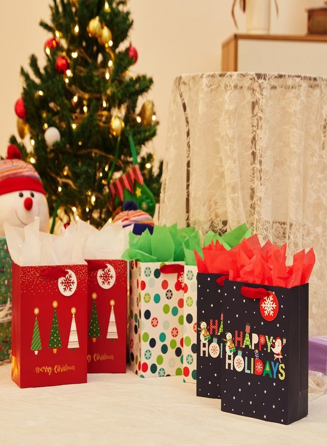 SUNCOLOR Small Christmas Gift Bags with Tissue Paper, 6 Pack Holiday Theme Bags in 3 Festive Designs, 7x9x4 Inches, Red Navy White with 12 Sheets Tissue Paper - Image 5