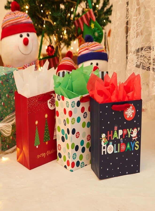 SUNCOLOR Small Christmas Gift Bags with Tissue Paper, 6 Pack Holiday Theme Bags in 3 Festive Designs, 7x9x4 Inches, Red Navy White with 12 Sheets Tissue Paper - Image 4