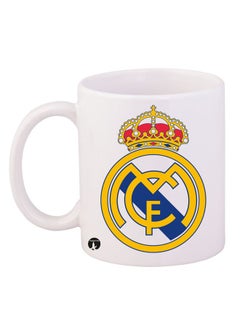 RYN Durable Heat-Resistant Thick Wall Designed Ergonomic Handled Football Club Real Madrid Printed Mug White/Blue/Yellow 11ounce 