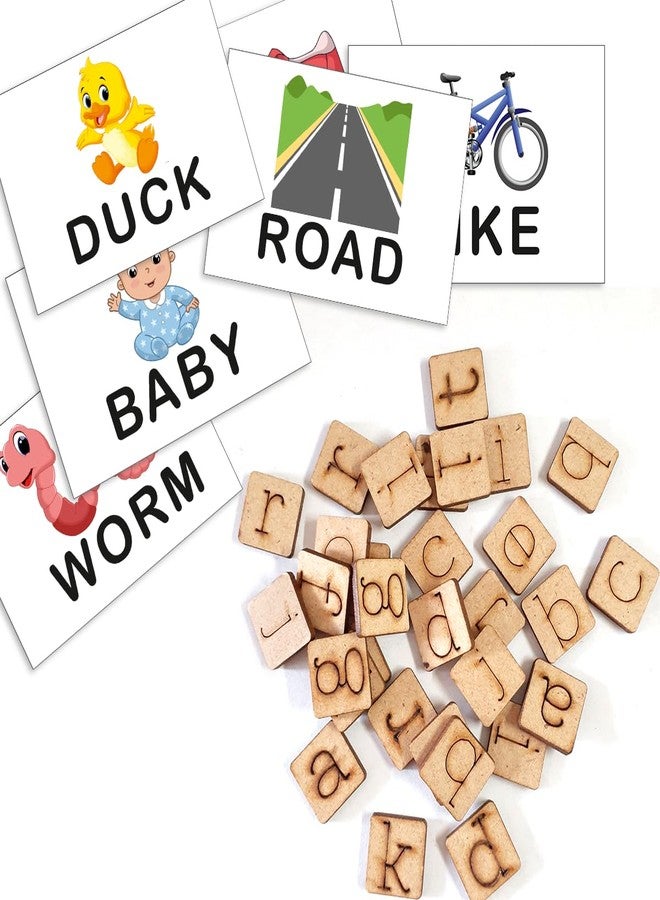 Tokyodo Word Making Game - Educational Flashcard & Alphabet Cutouts for Kids | Fun Spelling Puzzle Toy (3 Set Small Alphabets Blocks & Flashcard with 4 Words Spelling) - Image 1