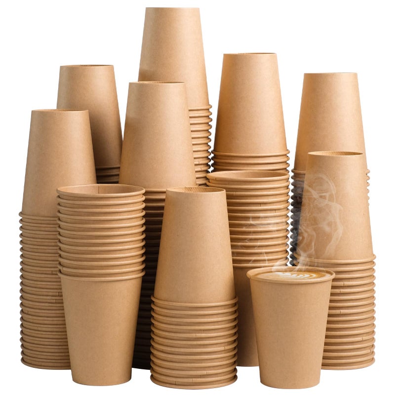 SIUQ 300 Pack 12 oz Kraft Paper Cups, Unbleached Disposable Paper Coffee Cups, Thickened Hot/Cold Beverage Drinking Cup for Party, Home, Cafes, Bistros, Businesses (Brown) - Image 1