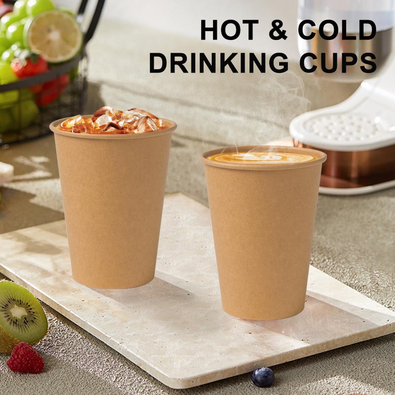 SIUQ 300 Pack 12 oz Kraft Paper Cups, Unbleached Disposable Paper Coffee Cups, Thickened Hot/Cold Beverage Drinking Cup for Party, Home, Cafes, Bistros, Businesses (Brown) - Image 5
