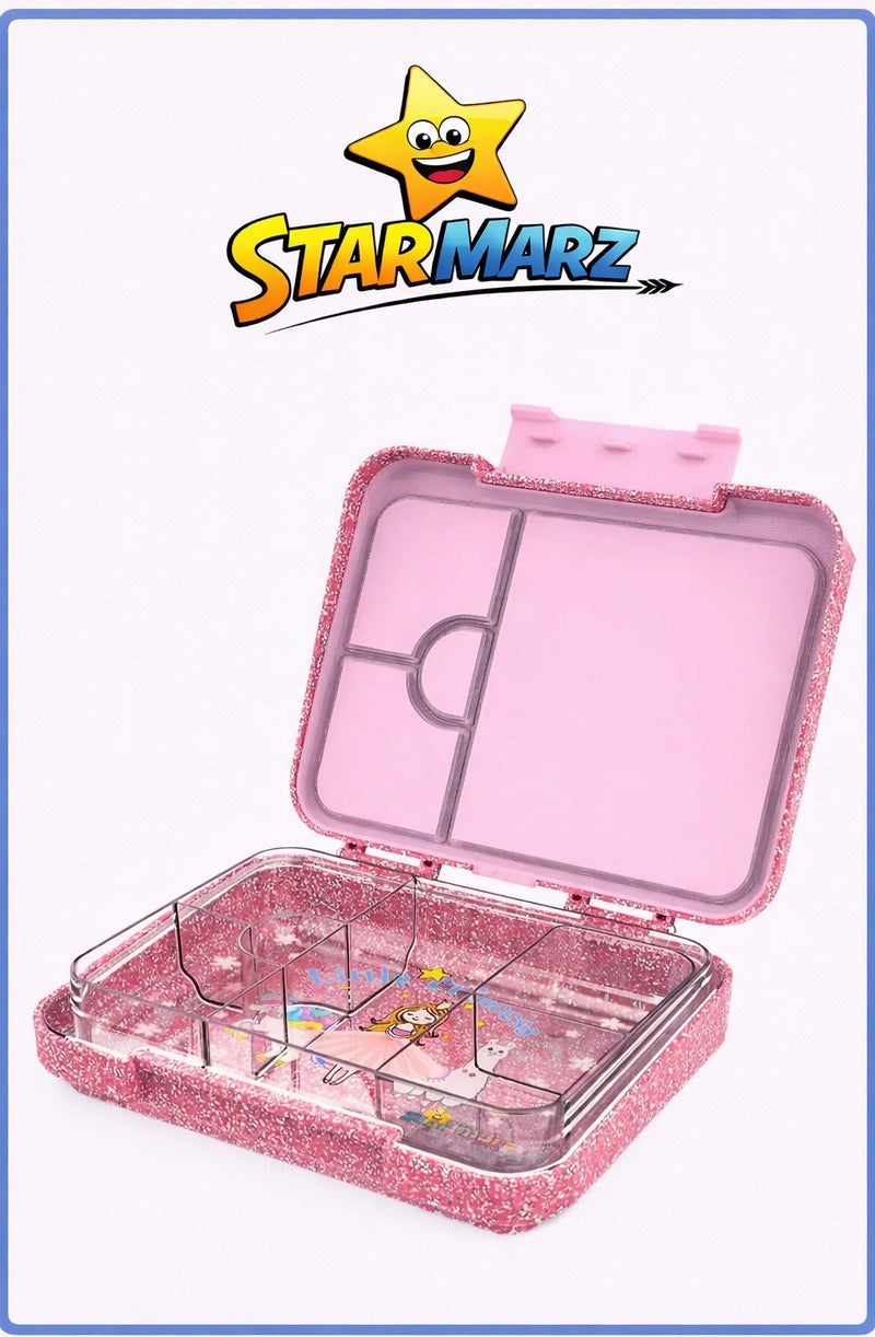 Starmarz Bento Glitter Lunch Box (Little Princes ) 4-6 Compartments, 3 pcs sandwitch Cutter ,2 pc's fruit picker , Capacity: 1195ml,Ditachable Tray. - Image 1