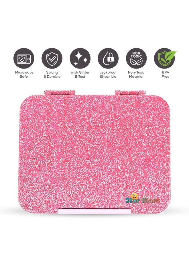 Starmarz Bento Glitter Lunch Box (Little Princes ) 4-6 Compartments, 3 pcs sandwitch Cutter ,2 pc's fruit picker , Capacity: 1195ml,Ditachable Tray. - Image 2