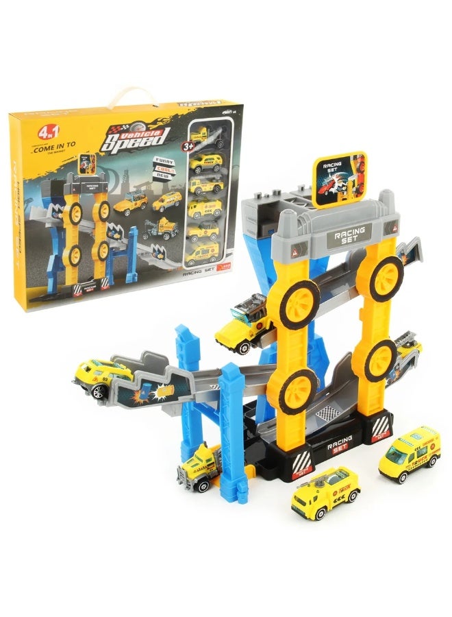 Vehicle Speed 6 Pieces Slip Car 4 in 1 Set - Yellow - 981 - Image 1