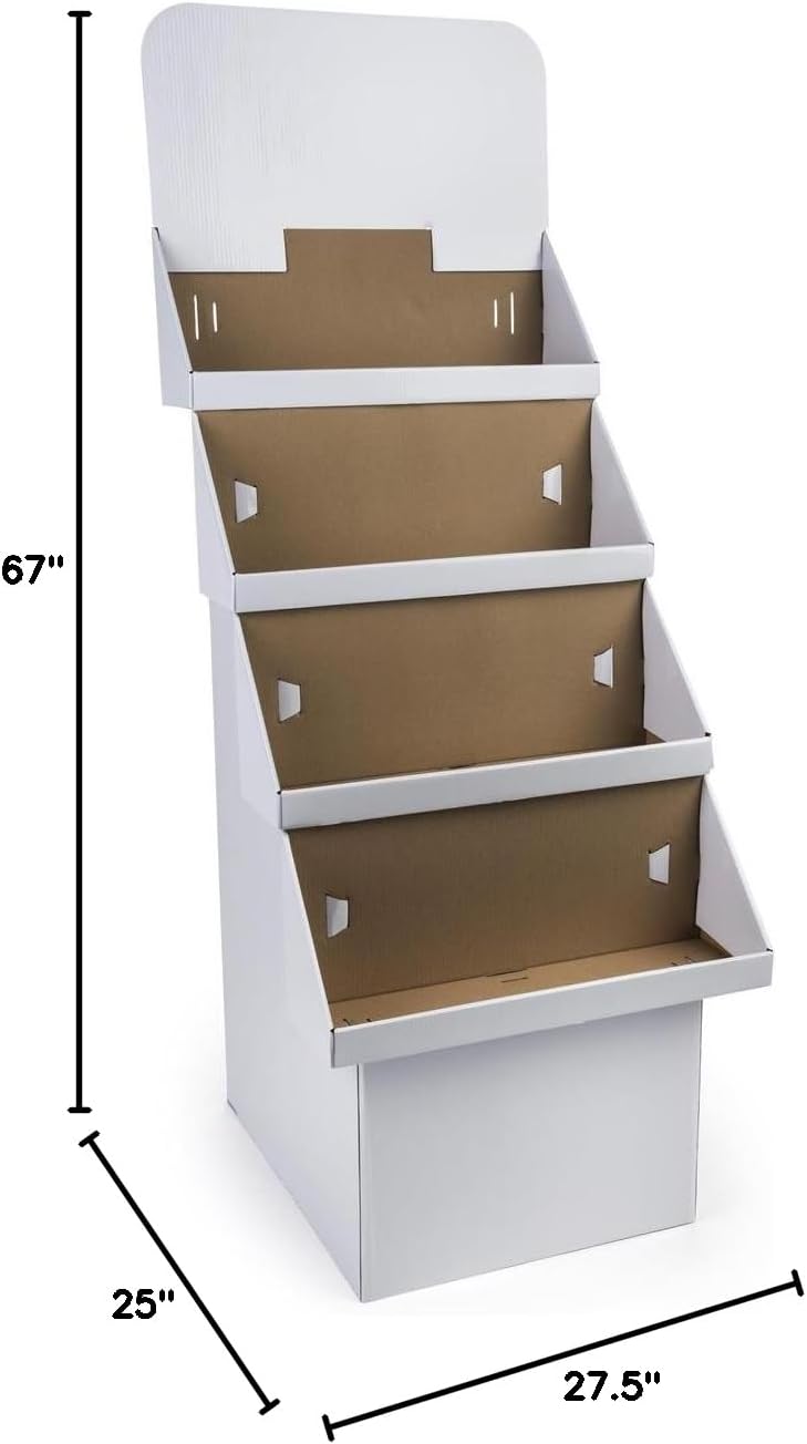 Displays2go 4Tier Point of Purchase Dump Bin Display with Removable Header White Corrugated Cardboard  Sold in Sets of 2 - Image 2