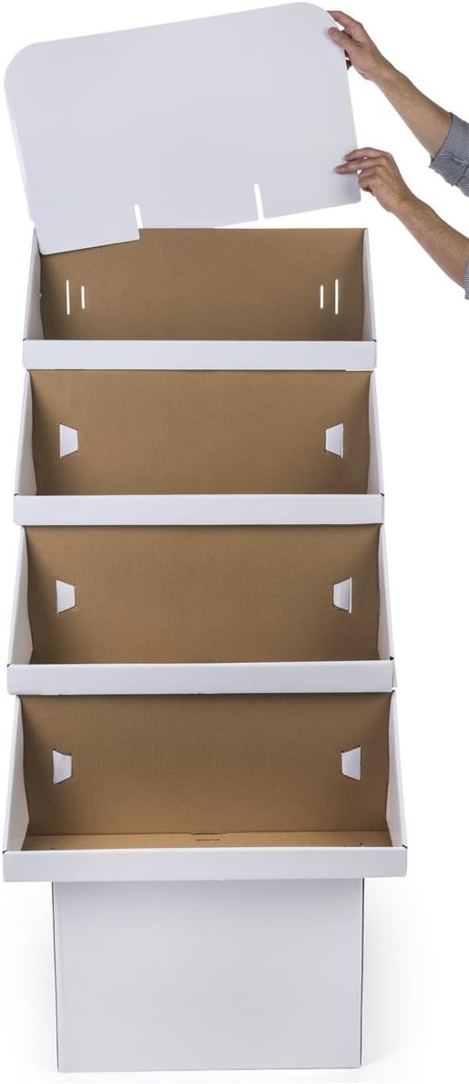 Displays2go 4Tier Point of Purchase Dump Bin Display with Removable Header White Corrugated Cardboard  Sold in Sets of 2 - Image 4