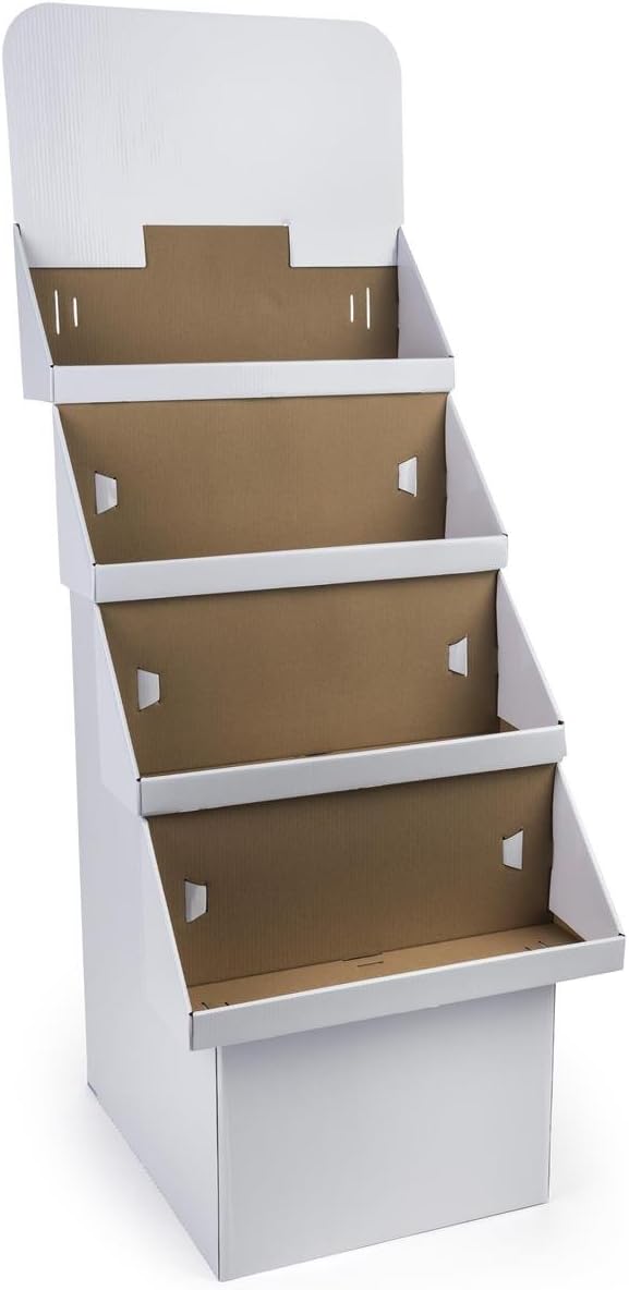 Displays2go 4Tier Point of Purchase Dump Bin Display with Removable Header White Corrugated Cardboard  Sold in Sets of 2 - Image 1
