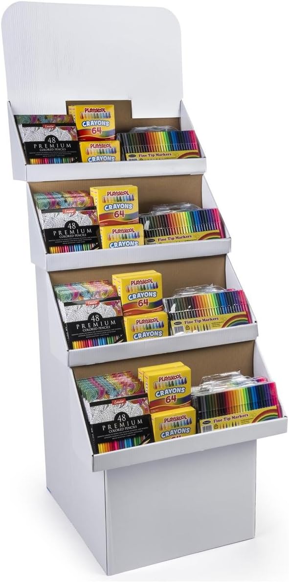 Displays2go 4Tier Point of Purchase Dump Bin Display with Removable Header White Corrugated Cardboard  Sold in Sets of 2 - Image 3