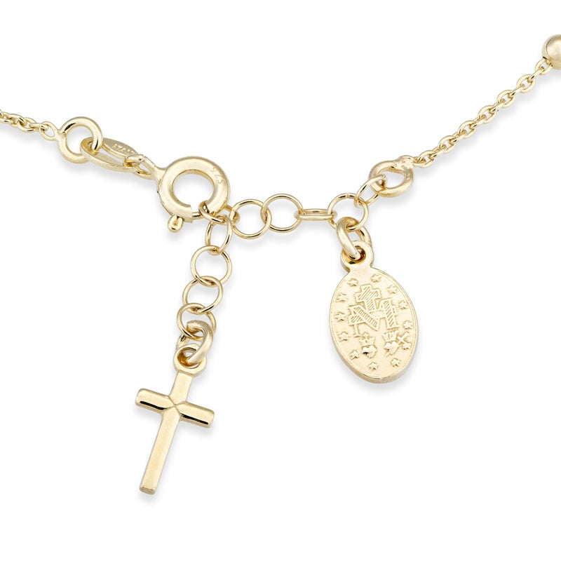 Miabella 18K Gold Plated 925 Sterling Silver Italian Rosary Cross Bead Charm Link Chain Bracelet for Women, Adjustable, Made in Italy (Length 6-7 Inch) - Image 4