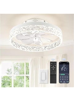 Arabest White Low Profile Ceiling Fan with Light and Remote Control, Flush Mount, Reversible Blades, Dimmable, Quiet Operation, Small 15.7 inch Fan for Bedroom, Indoor Use.  - Image 1