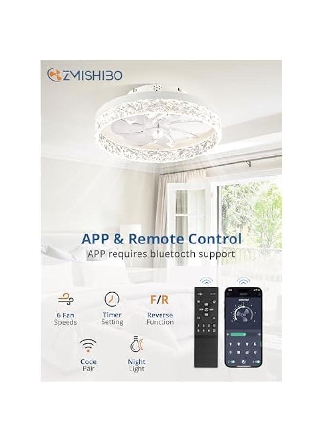 Arabest White Low Profile Ceiling Fan with Light and Remote Control, Flush Mount, Reversible Blades, Dimmable, Quiet Operation, Small 15.7 inch Fan for Bedroom, Indoor Use.  - Image 2