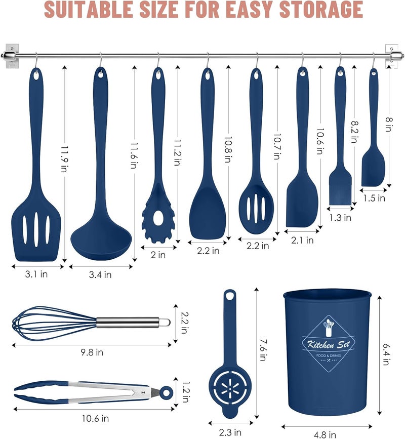 Pranski Kitchen Utensils Set-12 Pieces Silicone Cooking Utensils Set (Dishwasher Safe) 392°F Heat Resistant Spatula Set,Kitchen Utensil Set for Nonstick Cookware,Best Kitchen Tools with Holder - Image 2