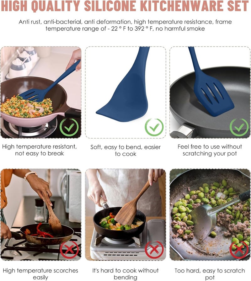 Pranski Kitchen Utensils Set-12 Pieces Silicone Cooking Utensils Set (Dishwasher Safe) 392°F Heat Resistant Spatula Set,Kitchen Utensil Set for Nonstick Cookware,Best Kitchen Tools with Holder - Image 3