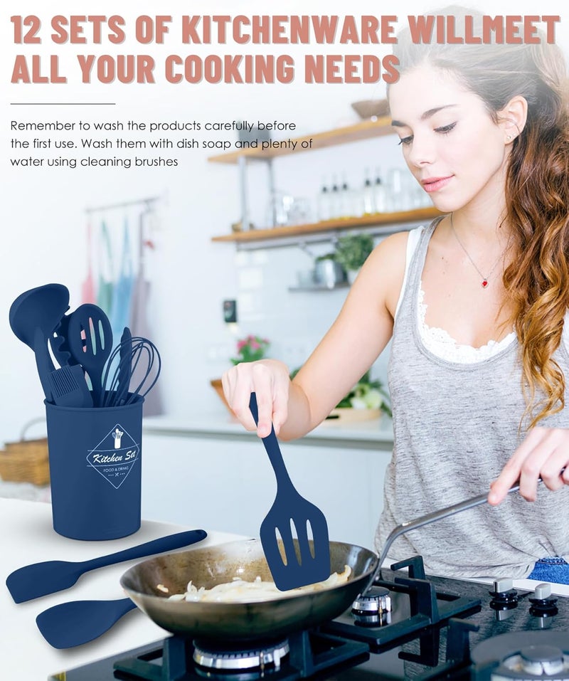 Pranski Kitchen Utensils Set-12 Pieces Silicone Cooking Utensils Set (Dishwasher Safe) 392°F Heat Resistant Spatula Set,Kitchen Utensil Set for Nonstick Cookware,Best Kitchen Tools with Holder - Image 4