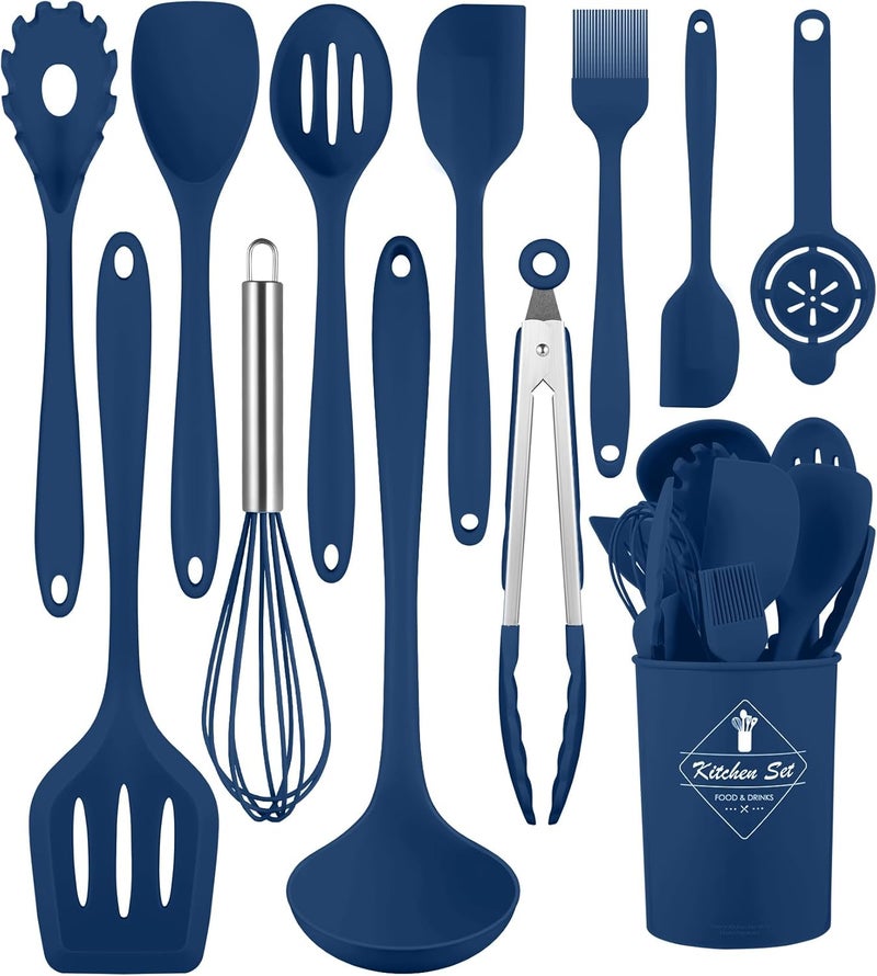 Pranski Kitchen Utensils Set-12 Pieces Silicone Cooking Utensils Set (Dishwasher Safe) 392°F Heat Resistant Spatula Set,Kitchen Utensil Set for Nonstick Cookware,Best Kitchen Tools with Holder - Image 1