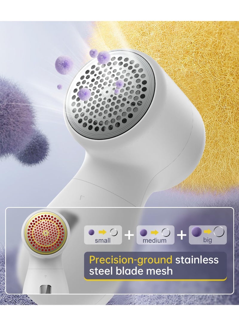 Rechargeable Fabric Shaver Lint Remover, Sweater Shaver with 3-Speed Control, LED Display Clothes Shaver, 6-Leaf Stainless Steel Blades, Suitable for Clothes, Sweater, Couch, Blanket, Wool (White) - Image 3