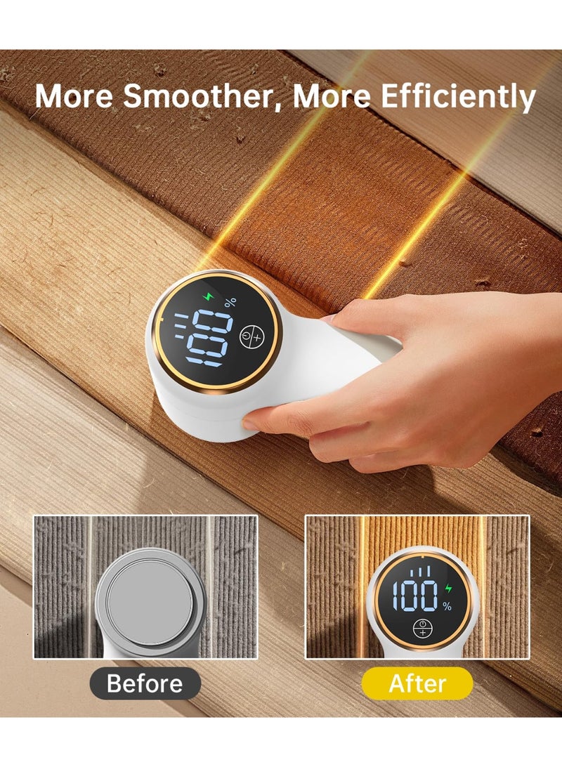 Rechargeable Fabric Shaver Lint Remover, Sweater Shaver with 3-Speed Control, LED Display Clothes Shaver, 6-Leaf Stainless Steel Blades, Suitable for Clothes, Sweater, Couch, Blanket, Wool (White) - Image 2